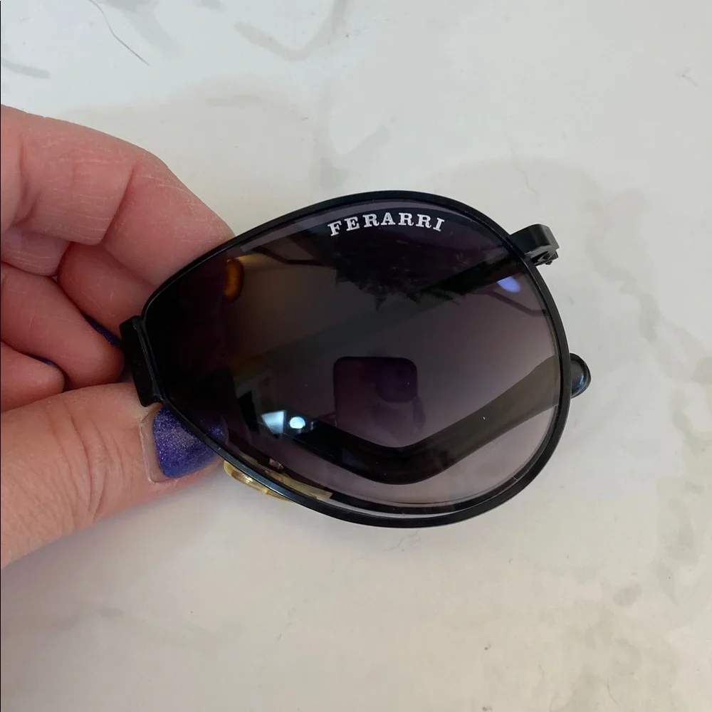 Ferrari Foldable Aviator Sunglasses Black Metal Frame Gradient Lens w/ Case